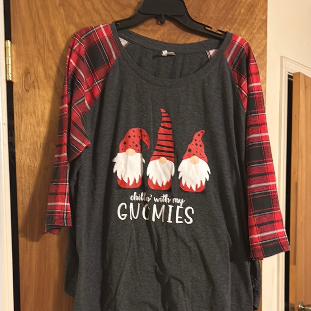 Cato Gray and Red Gnome Long Sleeve Tee